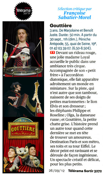 Télérama Sortir n°3272 • 26 septembre 2012 • "Gouttière"