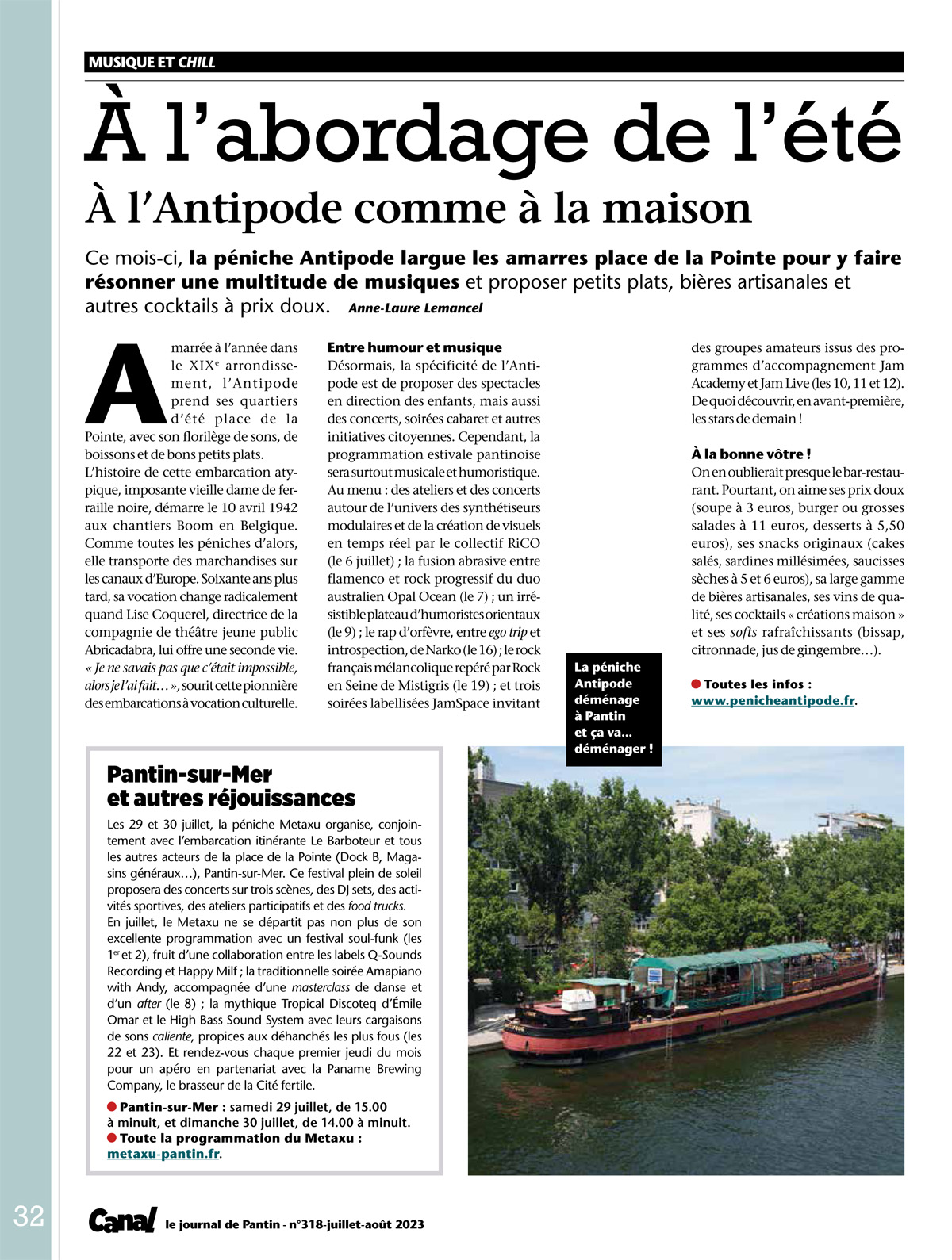 Canal • le journal de Pantin • Par Anne-Laure Lemancel • juillet-août 2023